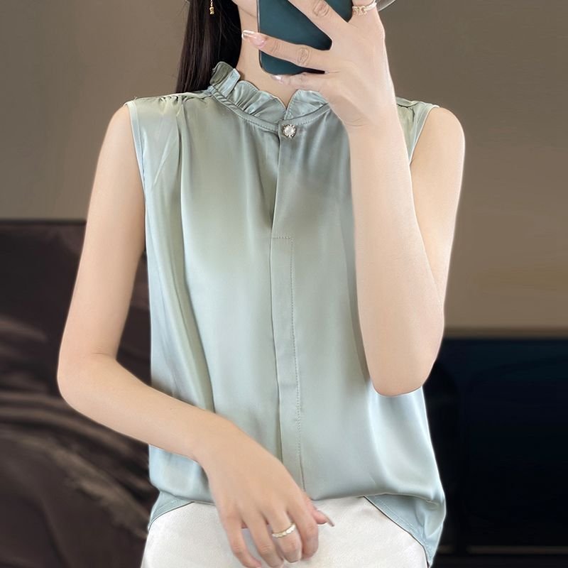レディース トップス Tシャツ ノースリーブ ゆったり 春夏 カジュアル おしゃれ 袖なし 春 ショート 夏 タイト シンプル 細身 フリル シャツ 脚長 タイ ストレッチ ポリエステル 着痩せ