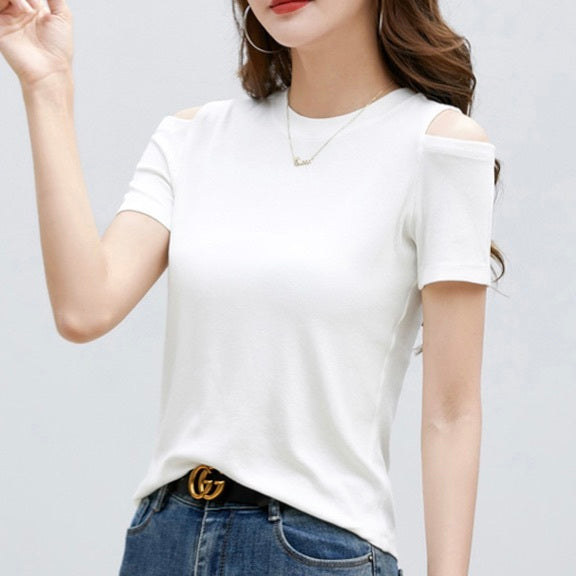 レディース トップス カットソー プルオーバー Tシャツ 半袖 クルーネック オフショルダー スマート フェミニン ストリート お腹見せ かわいい 大人可愛い きれいめ シンプル カジュアル おしゃれ かっこいい こなれ感 ラフ ガーリー クール キュート ベーシック アメリカン アクティブ ナチュラル 無地 夏 お出かけ イベント 楽ちん 普段使い 着回し 流行 定番 S M L XL 2XL 3XL 白 ホワイト 黒 ブラック 茶色 ブラウン グレー 黄色 イエロー ベーシックカラー 大人カラー
