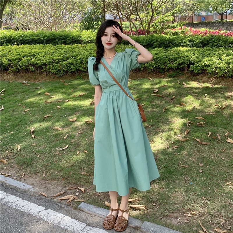 レディース スカート 長袖 無地 春夏 カジュアル ボトムス Vネック 春 夏 シンプル ロング 切り替えデザイン ピンク ファスナー ロングスカート グリーン ポリエステル