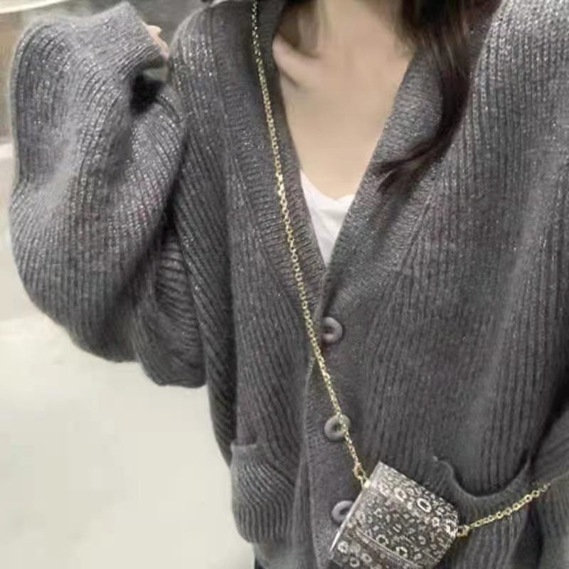 レディース ニット カーディガン 長袖 無地 ゆったり 春夏 きれいめ 通勤 オフィス 体型カバー Vネック 春 ショート 夏 ラウンドネック シンプル アウター ボタン ポリエステル ショール