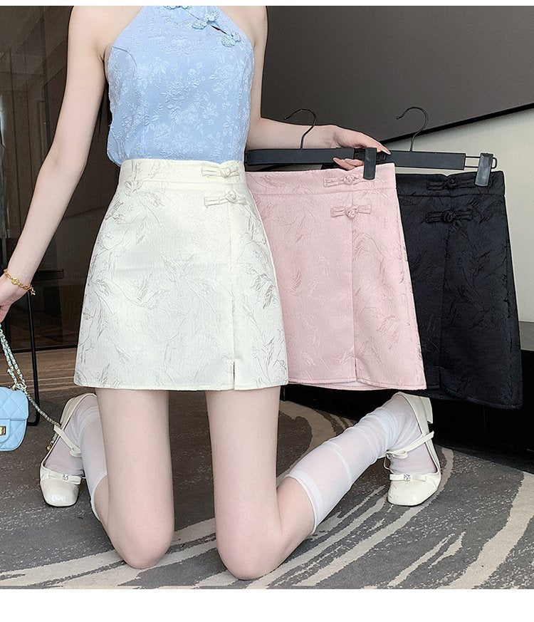 レディース スカート スリム 春夏 きれいめ 春 ショート 夏 上品 Aライン エスニック ハイウエスト ショートスカート ボタン