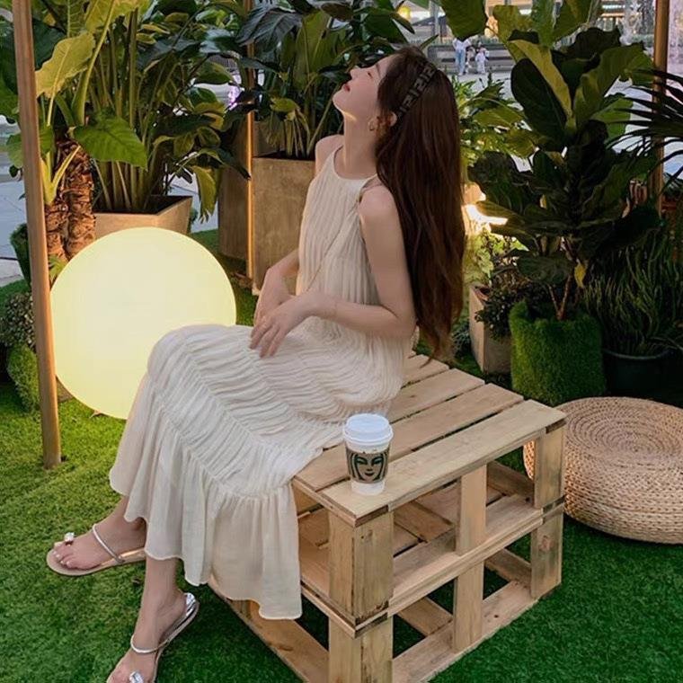ワンピース ノースリーブ 無地 スリム 春夏 袖なし 春 夏 ラウンドネック シンプル リゾート ロング 薄手 切り替えデザイン