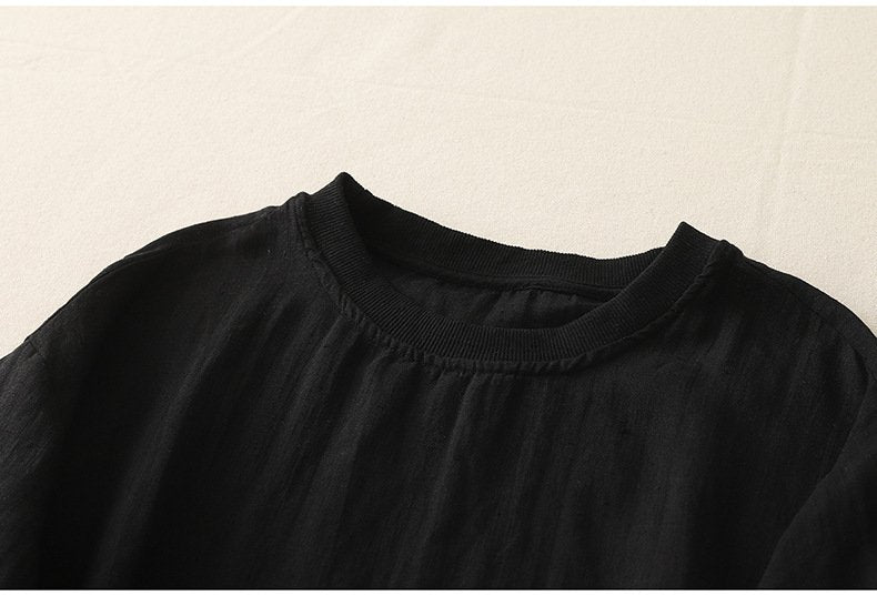 レディース トップス Tシャツ 半袖 無地 ゆったり 春夏 カジュアル レトロ 春 夏 ラウンドネック シンプル シャツ 切り替えデザイン プルオーバー リブ レギュラー ポリエステル