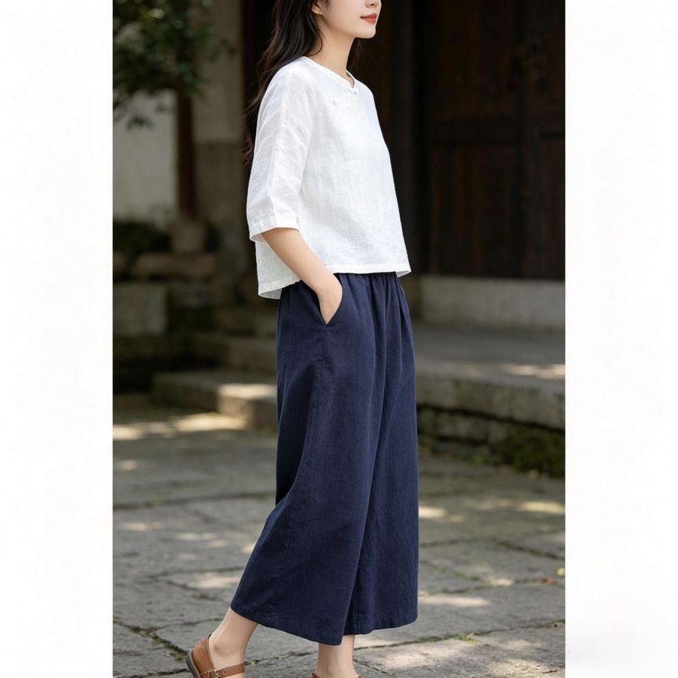 レディース パンツ 無地 ゆったり ワイド コットン 綿 リネン 春夏 カジュアル きれいめ レトロ 通勤 大きいサイズ 春 夏 シンプル 都会的