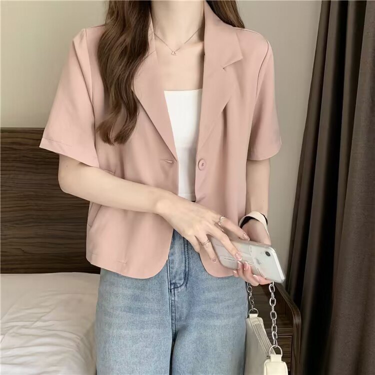 レディース シャツ コート 半袖 無地 ゆったり 春夏 きれいめ 前開き 春 夏 シンプル 上品 薄手 スーツ ポリエステル