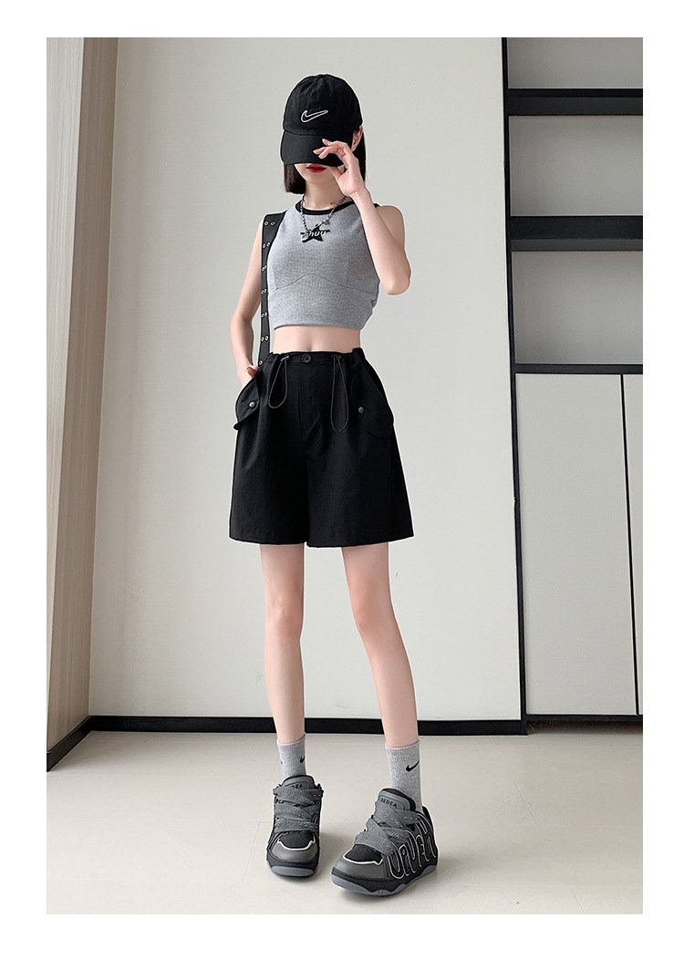 レディース パンツ ワイド 夏 カジュアル アメリカン ショート ショートパンツ 薄手 ハイウエスト タイ 速乾