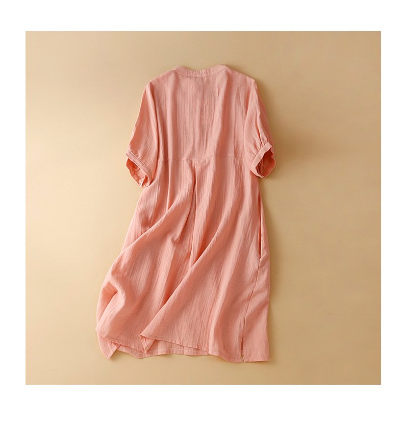 ワンピース 半袖 無地 夏 きれいめ レトロ 春夏 シンプル 上品 コットン
