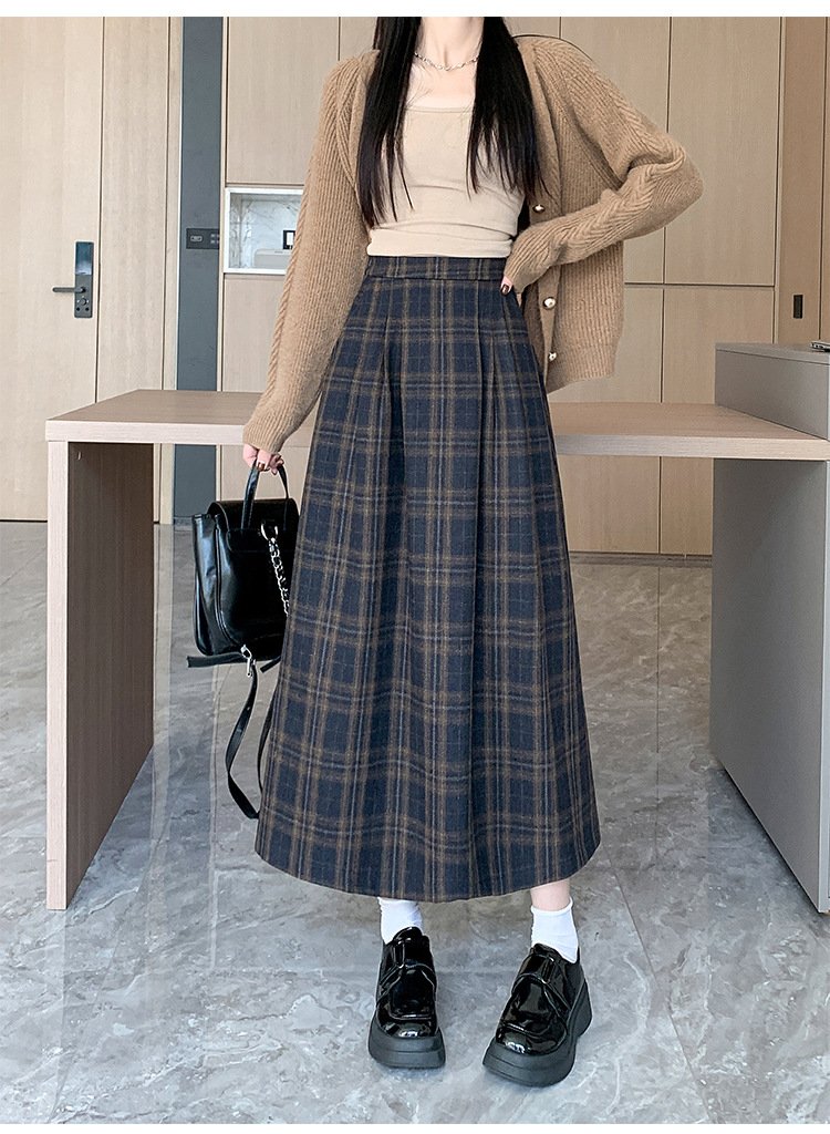 レディース スカート チェック柄 春夏 レトロ 春 フレア 夏 秋 ロング ハイウエスト ウエストゴム フレアスカート