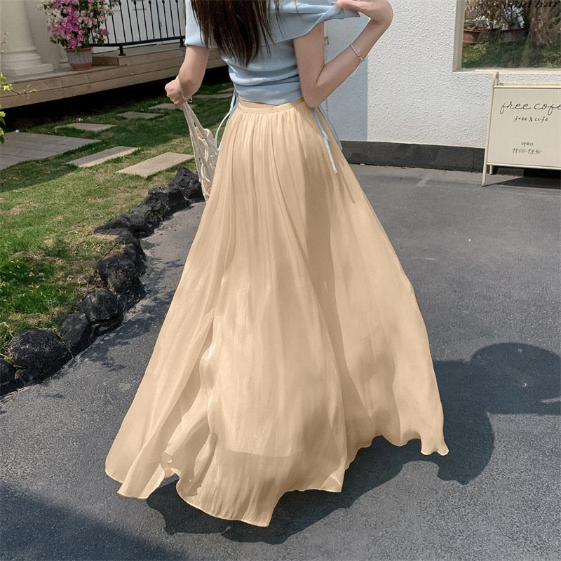 レディース ワンピース スカート スリム 春夏 きれいめ 通勤 春 フレア 夏 ロング Aライン ハイウエスト シアー フレアスカート 都会的 ロングスカート ポリエステル