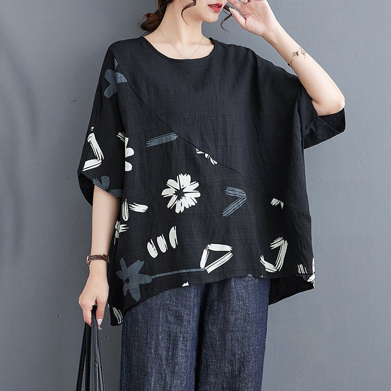 レディース Tシャツ 半袖 プリント ゆったり コットン 綿 春夏 カジュアル きれいめ 通勤 体型カバー 大きいサイズ 春 夏 ラウンドネック シャツ プルオーバー