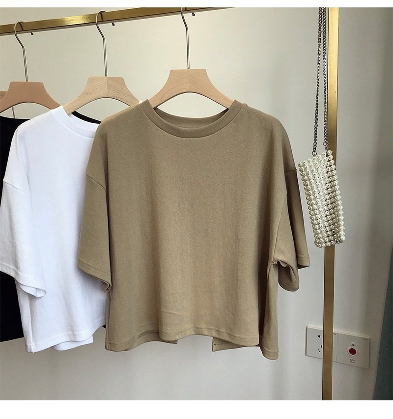 レディース Tシャツ 半袖 無地 ゆったり 春夏 春 ショート 夏 ラウンドネック シンプル シャツ 切り替えデザイン タイ ポリエステル 丸首