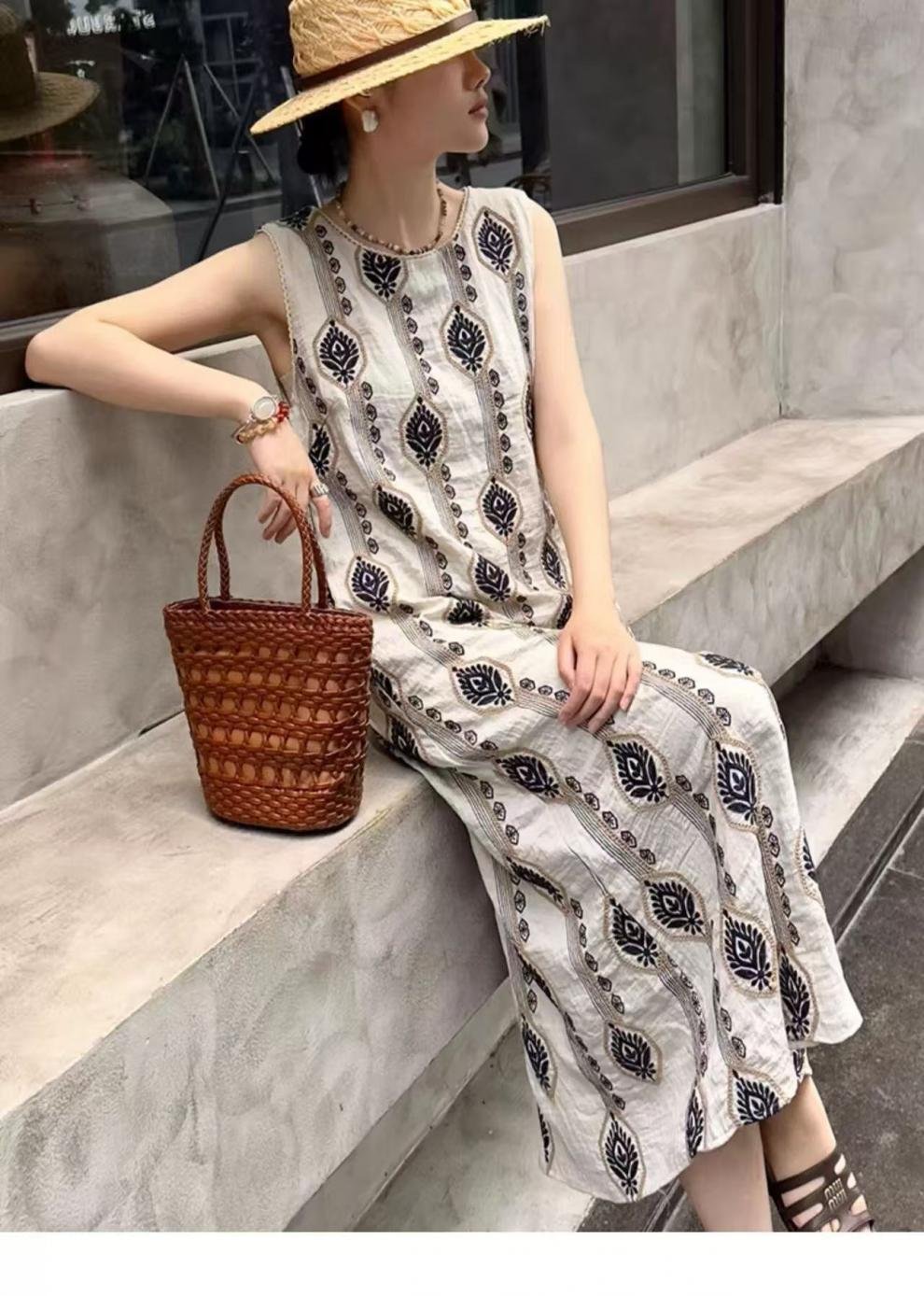 ワンピース ノースリーブ 春夏 きれいめ 袖なし 春 夏 ラウンドネック ロング 上品 クール