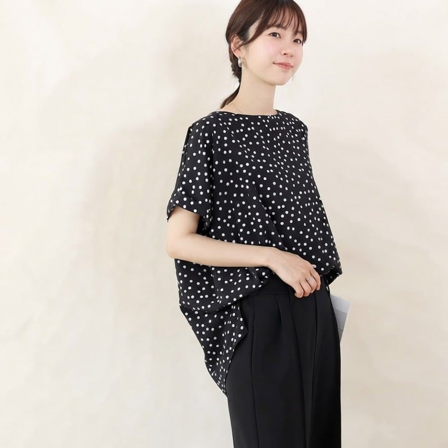 レディース シャツ トップス 半袖 ドット柄 ゆったり スリム 春夏 きれいめ 通勤 前開き Vネック 春 夏 プルオーバー 都会的 レギュラー ポリエステル 丸首 ドット