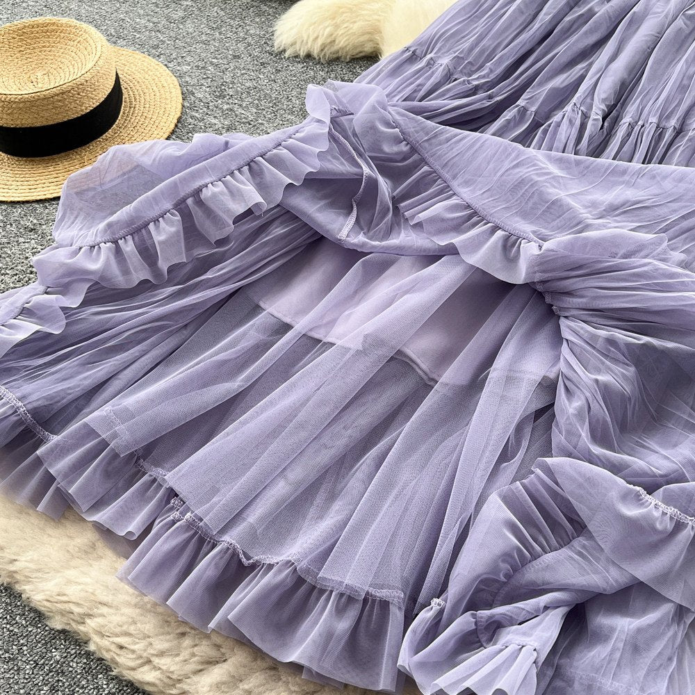 レディース スカート 春夏 ミニ 春 フレア 夏 チュール ロング フリル 切り替えデザイン チュールスカート フェミニン ポリエステル