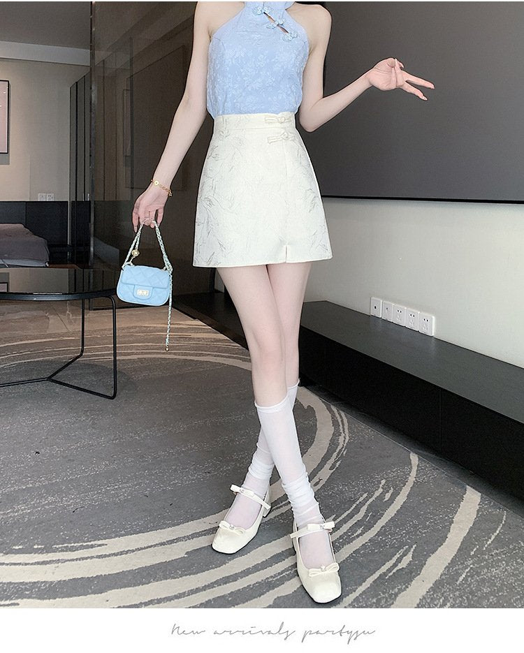 レディース スカート スリム 春夏 きれいめ 春 ショート 夏 上品 Aライン エスニック ハイウエスト ショートスカート ボタン