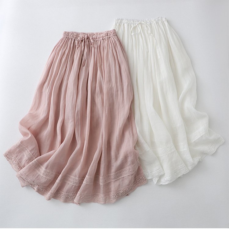 スカート 無地 麻 春夏 レトロ 春 夏 シンプル ミモレ Aライン ポリエステル