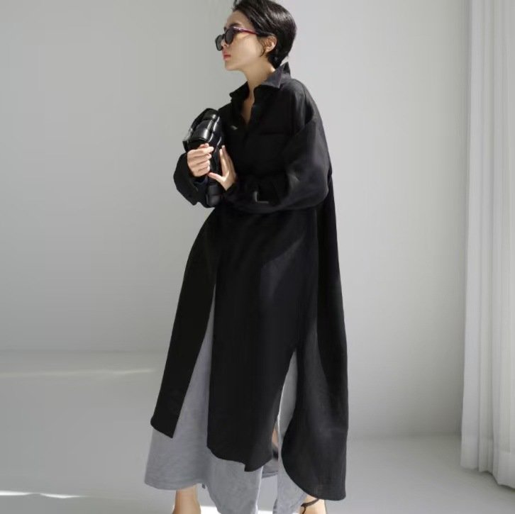 ドレス 長袖 無地 春夏 カジュアル きれいめ 春 夏 膝上 シンプル 秋 ミモレ ロング 上品 スリット ハイウエスト シック