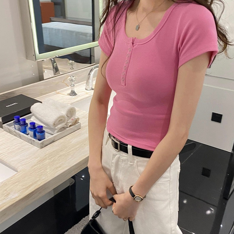 レディース トップス カットソー プルオーバー Tシャツ 半袖 ラウンドネック スリム 細身 スマート フェミニン ストリート アメカジ お腹見せ かわいい 大人可愛い きれいめ シンプル カジュアル おしゃれ かっこいい レトロ こなれ感 ラフ メンズライク マニッシュ ボーイッシュ スポーティー クール キュート ベーシック アメリカン アクティブ ナチュラル 無地 夏 お出かけ イベント 楽ちん 普段使い 着回し 流行 定番 S M L XL 白 ホワイト 黒 ブラック グレー オフホワイト ピンク