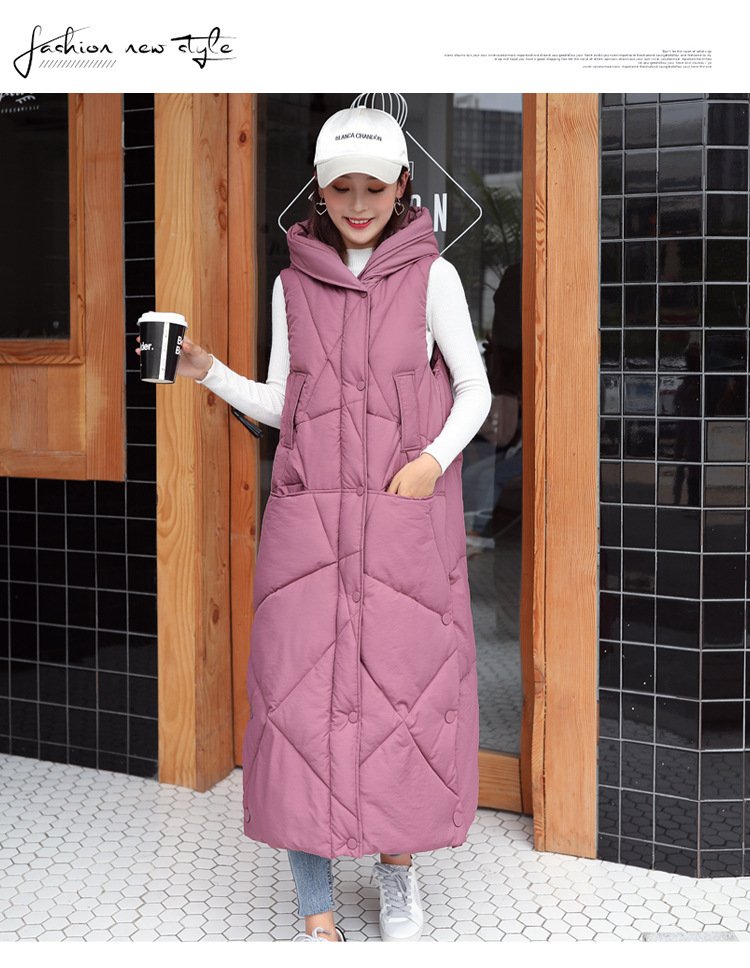 レディース ベスト 無地 秋冬 秋 きれいめ 膝下 シンプル 冬 ダウン 上品 ロング 厚手 フード