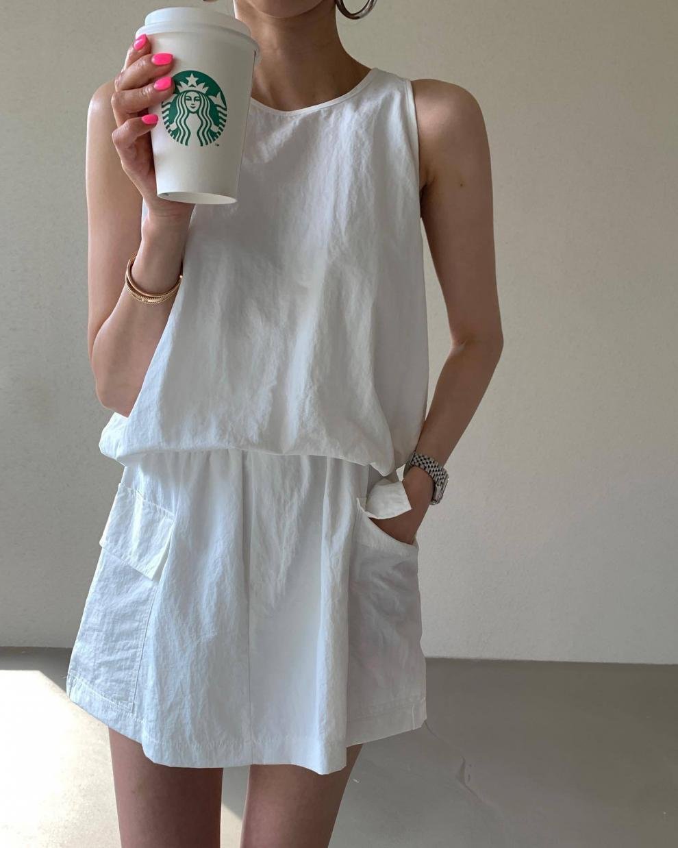 パンツ スカート ノースリーブ ワイド 春夏 カジュアル 春 ショート 夏 ショートパンツ ラウンドネック タンクトップ セットアップ