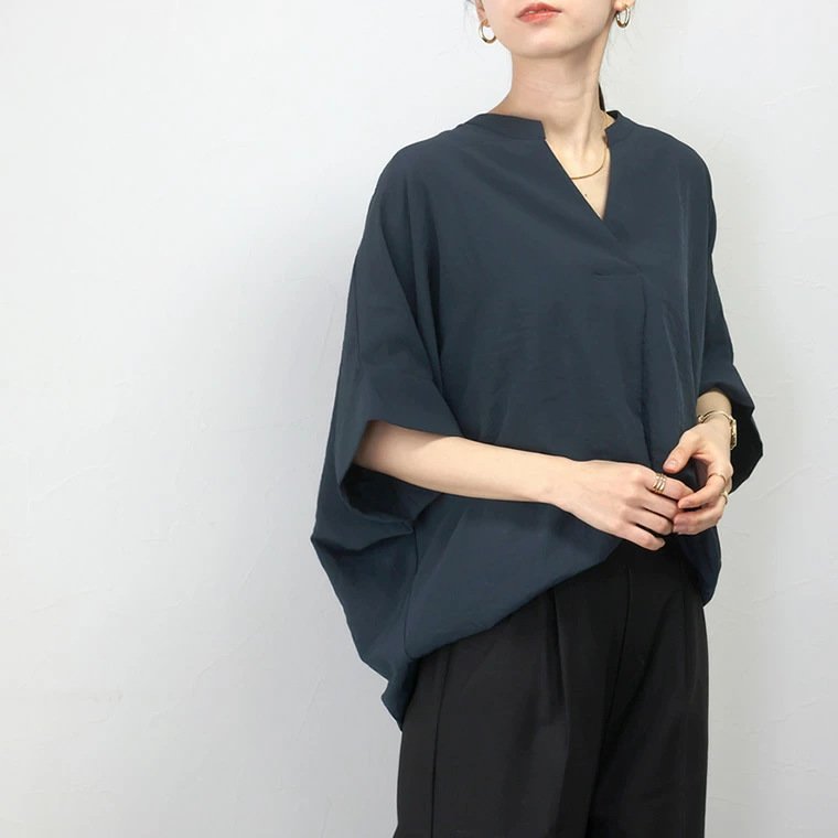 レディース シャツ ゆったり 春夏 カジュアル 体型カバー 前開き Vネック 春 夏 ロング 切り替えデザイン プルオーバー ポリエステル