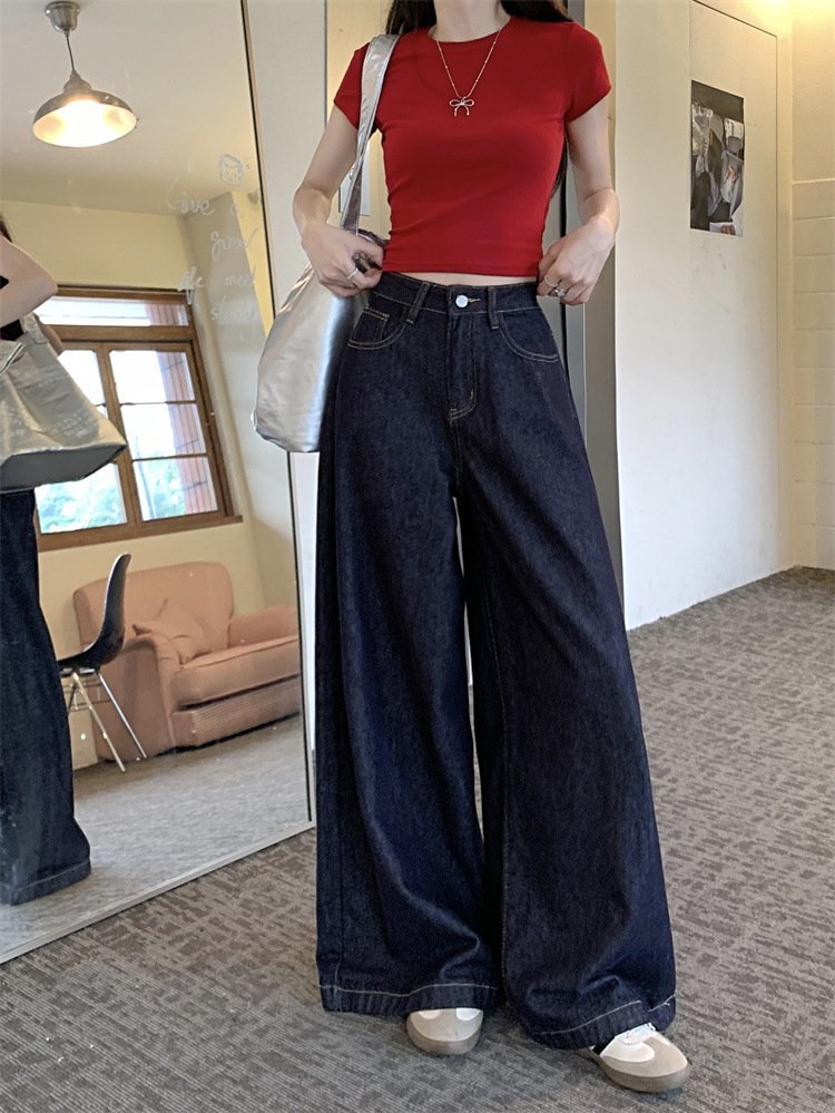 レディース パンツ スリム コットン 綿 デニム 春夏 カジュアル レトロ 春 夏 ロング ストレート ハイウエスト ウォッシュ