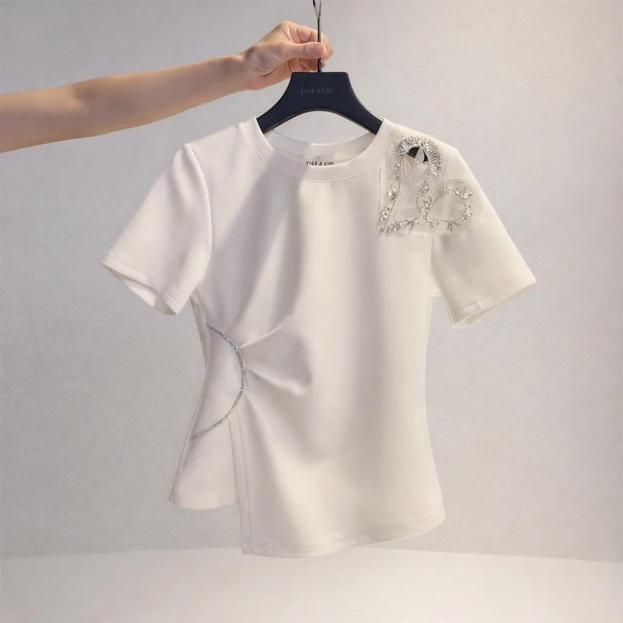 レディース Tシャツ 半袖 無地 スリム 夏 きれいめ 通勤 春夏 膝丈 ラウンドネック シンプル シャツ 切り替えデザイン ポリエステル 夏服