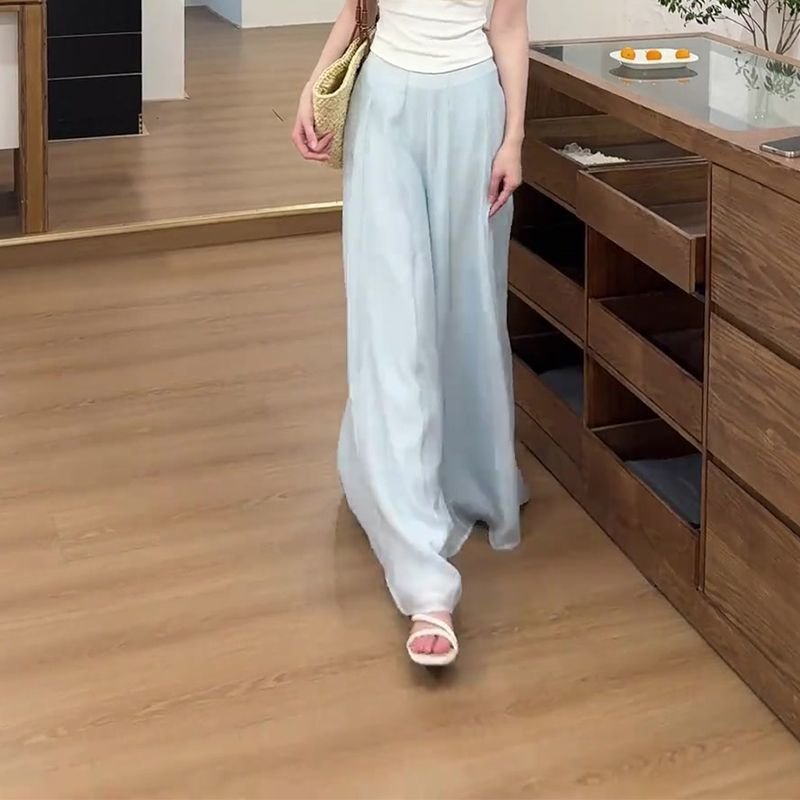 レディース パンツ スカート 無地 ゆったり ワイド 春夏 カジュアル 春 夏 シンプル ロング ドレープ エレガント ハイウエスト ポリエステル