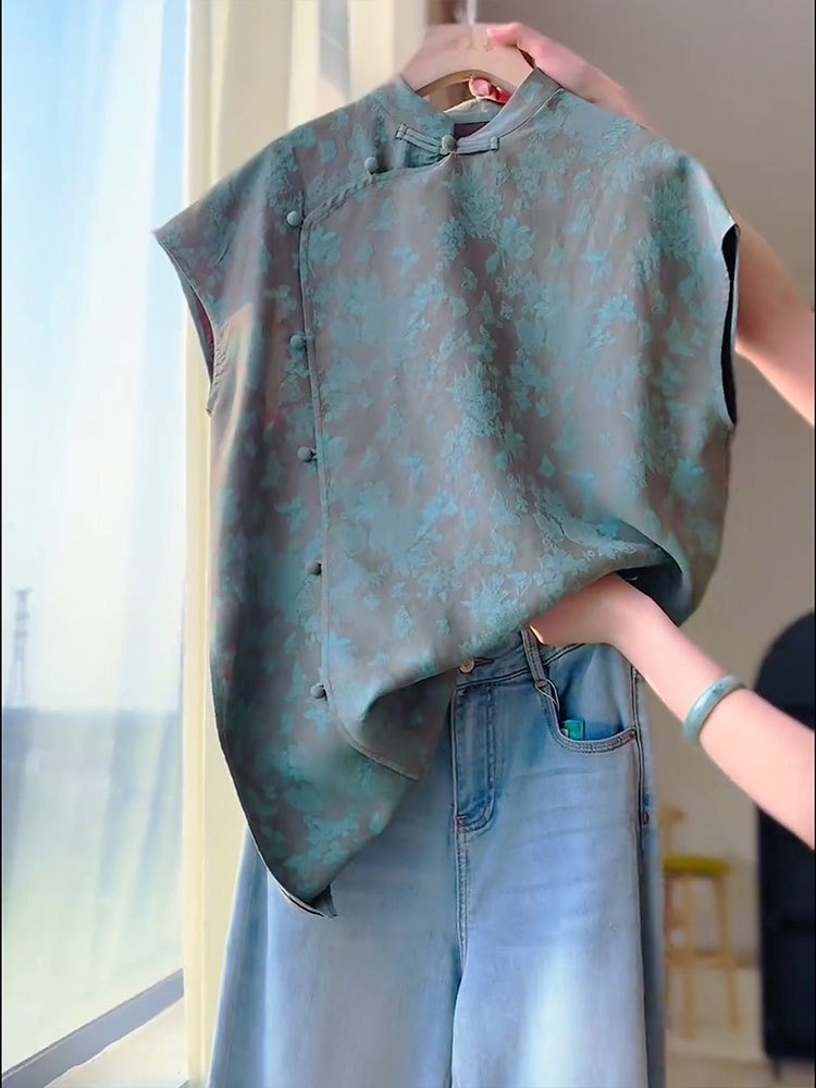 レディース シャツ 半袖 春夏 きれいめ 前開き 春 夏 膝丈 上品 スタンドカラー ボタン ポリエステル