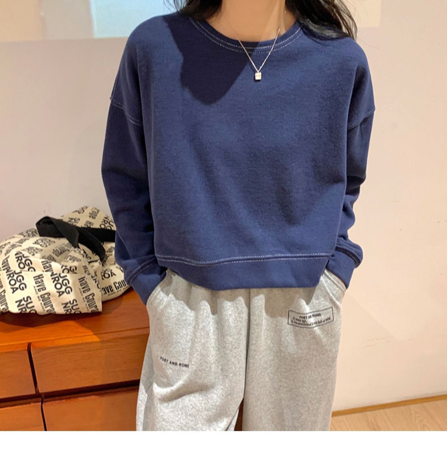 レディース トップス 長袖 ゆったり コットン 綿 春 秋冬 カジュアル 春夏 ショート ラウンドネック 秋 冬 裏起毛 プルオーバー タイ