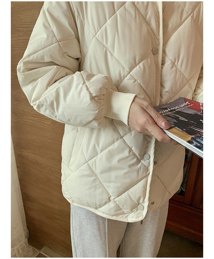 レディース ジャケット 長袖 チェック柄 無地 ゆったり コットン 綿 春 秋冬 カジュアル きれいめ ショート ラウンドネック 秋 シンプル 冬 ダウン 上品 ノーカラー ポリエステル ダウンジャケット