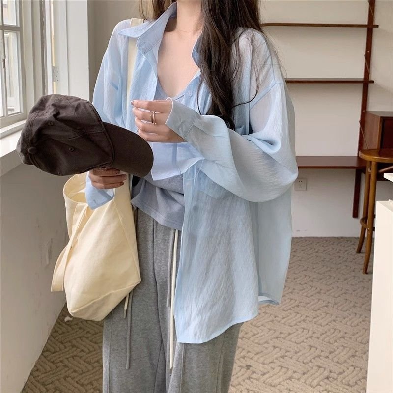 レディース シャツ トップス カーディガン 長袖 無地 ゆったり 春夏 カジュアル 韓国風 前開き 春 夏 ジャケット シンプル ゆる 襟付き レギュラー ボタン ポリエステル