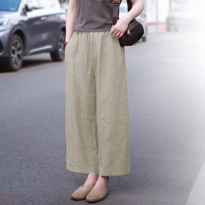レディース パンツ 無地 ワイド 春夏 カジュアル 春 夏 シンプル ストレート ワイドパンツ 9分丈 ハイウエスト ポリエステル