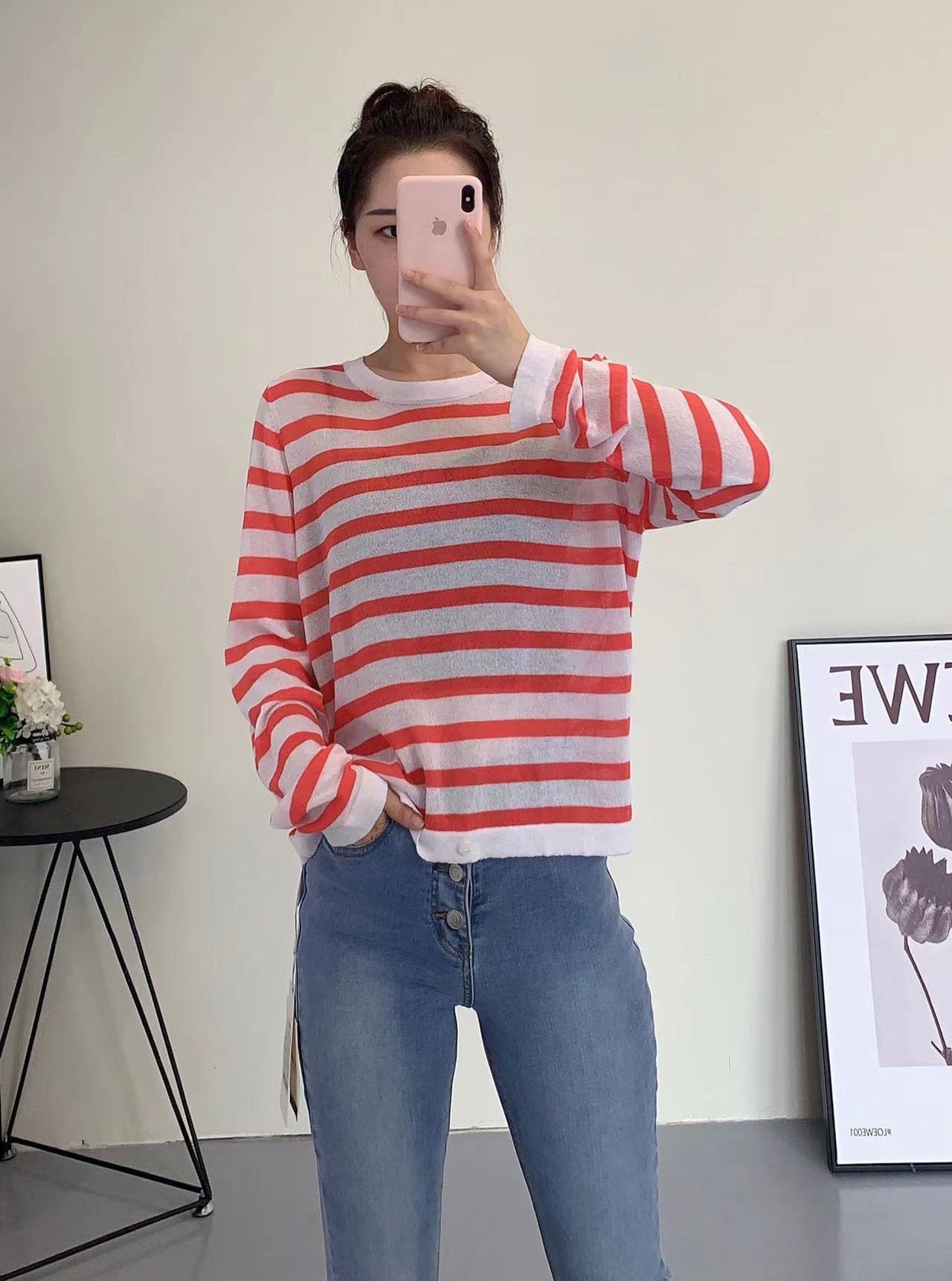 トップス ニット 長袖 ボーダー ストライプ チェック柄 ゆったり リネン 春夏 カジュアル 体型カバー 春 夏 膝丈 ラウンドネック クルーネック ラフ セーター プルオーバー