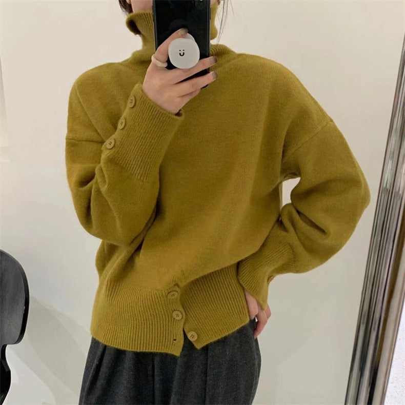 レディース トップス ニット セーター プルオーバー 長袖 カフスリーブ タートルネック フェミニン ストリート リブ コンサバ ボタン アメカジ ニット かわいい 大人可愛い きれいめ シンプル 上品 おしゃれ レトロ こなれ感 ガーリー クール 抜け感 キュート クラシカル ベーシック アメリカン アクティブ ナチュラル 無地 秋 冬 お出かけ 旅行 休日 楽ちん 暖かい 防寒 体型カバー 普段使い 着回し 定番 フリーサイズ ワンサイズ 白 ホワイト 黒 ブラック グレー ベージュ モスグリーン