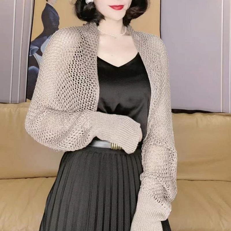 ニット カーディガン 長袖 無地 春夏 きれいめ 通勤 春 夏 シンプル 上品 ストレッチ レギュラー ポリエステル