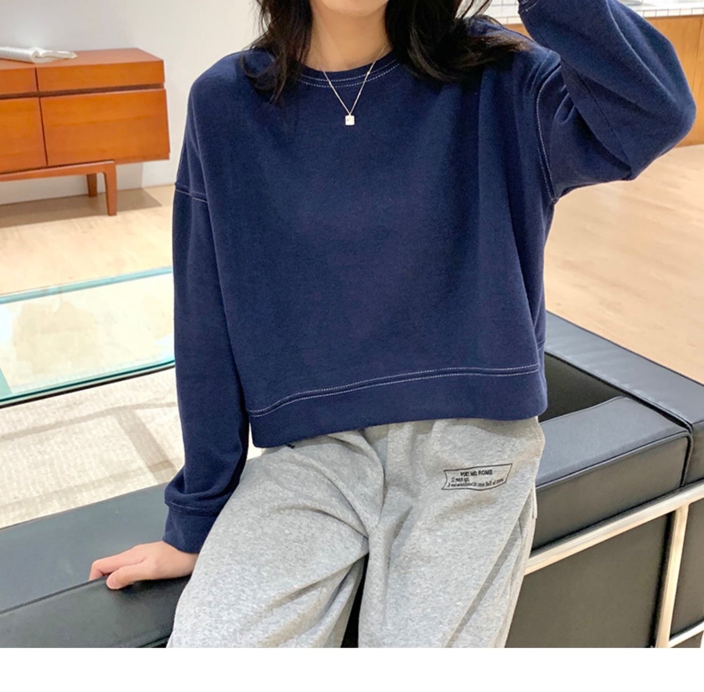 レディース トップス 長袖 ゆったり コットン 綿 春 秋冬 カジュアル 春夏 ショート ラウンドネック 秋 冬 裏起毛 プルオーバー タイ