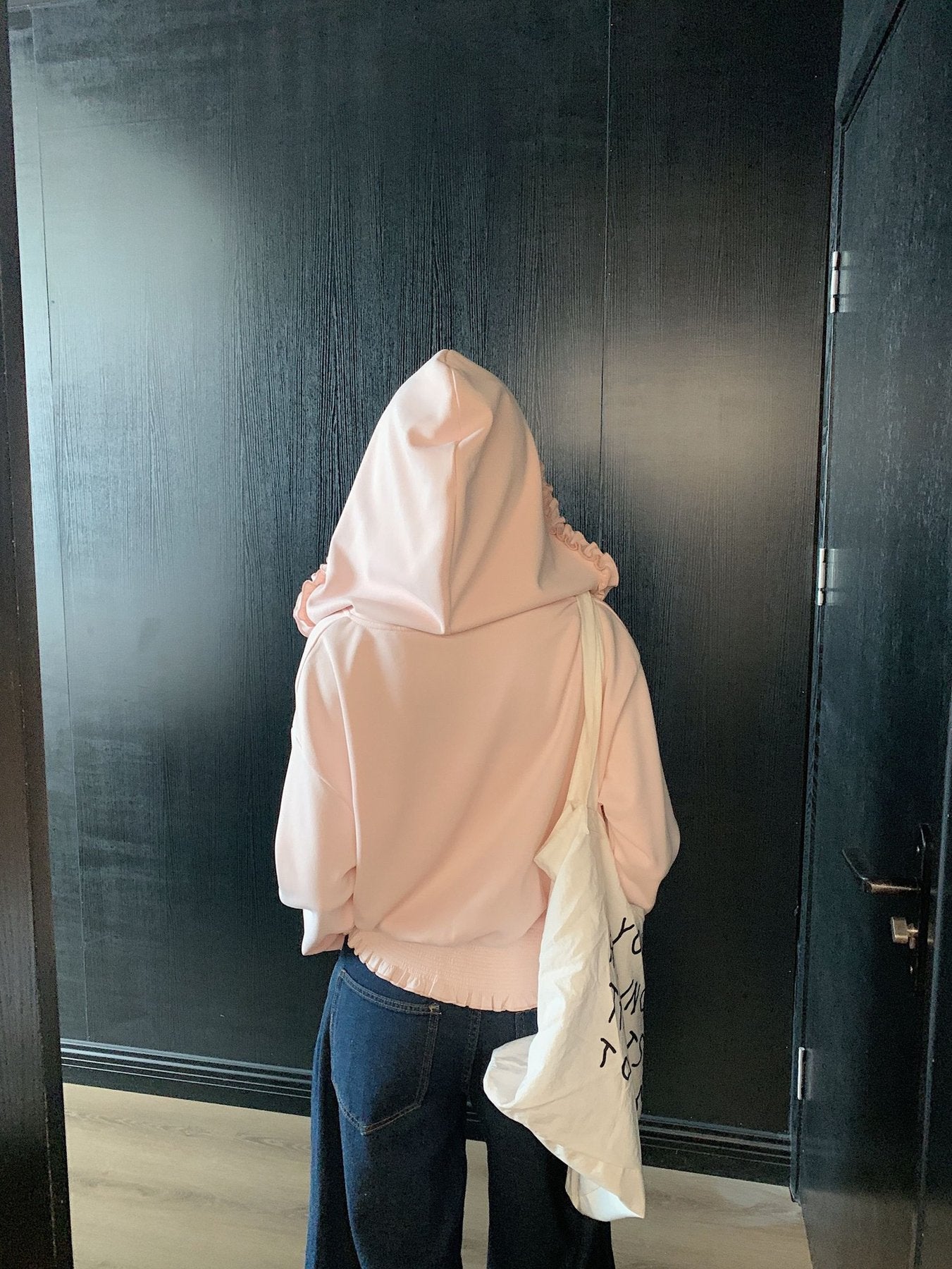 レディース トップス パーカー 長袖 無地 ゆったり 春夏 きれいめ 体型カバー 春 ショート 夏 シンプル 上品 フリル ラフ ピンク フード