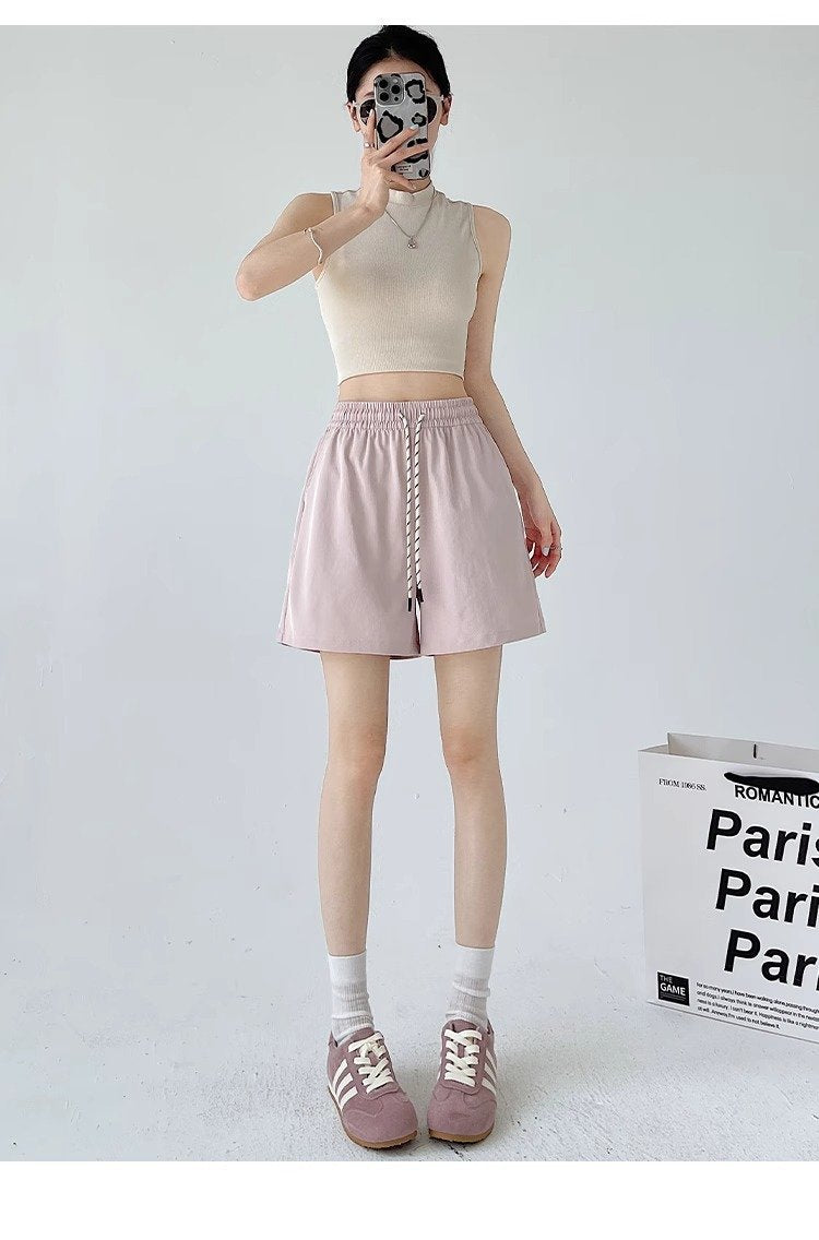 レディース パンツ ゆったり 春夏 カジュアル アメリカン 春 ショート 夏 ショートパンツ Aライン 切り替えデザイン タイ 速乾 ポリエステル