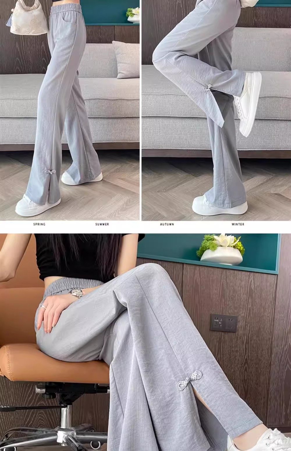 レディース パンツ コットン 綿 リネン 春夏 きれいめ 通勤 春 フレア 夏 ロング 薄手 切り替えデザイン スリット サイドスリット 都会的 ポリエステル
