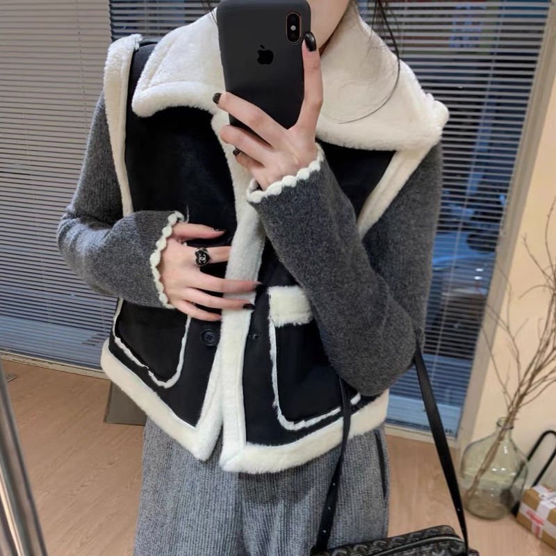 レディース ベスト コート ノースリーブ 無地 ゆったり 秋冬 秋 きれいめ 袖なし ショート 膝丈 シンプル 冬 黒 上品 ファー ウール アウター ポリエステル