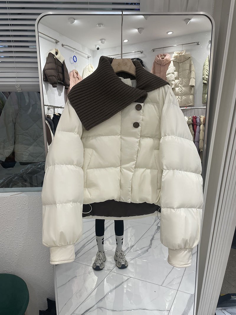 レディース ジャケット 長袖 無地 ゆったり コットン 綿 冬 カジュアル ショート ホワイト ブラック ブラウン 厚手 オフホワイト アウター ポリエステル