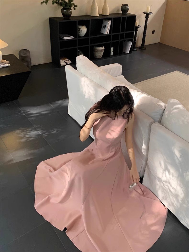ドレス ノースリーブ 無地 スリム 春夏 きれいめ 袖なし 春 夏 ラウンドネック シンプル ロング 上品 ホワイト