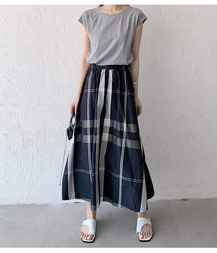 スカート チェック柄 春夏 カジュアル きれいめ 春 夏 ミモレ 上品 Aライン ポリエステル