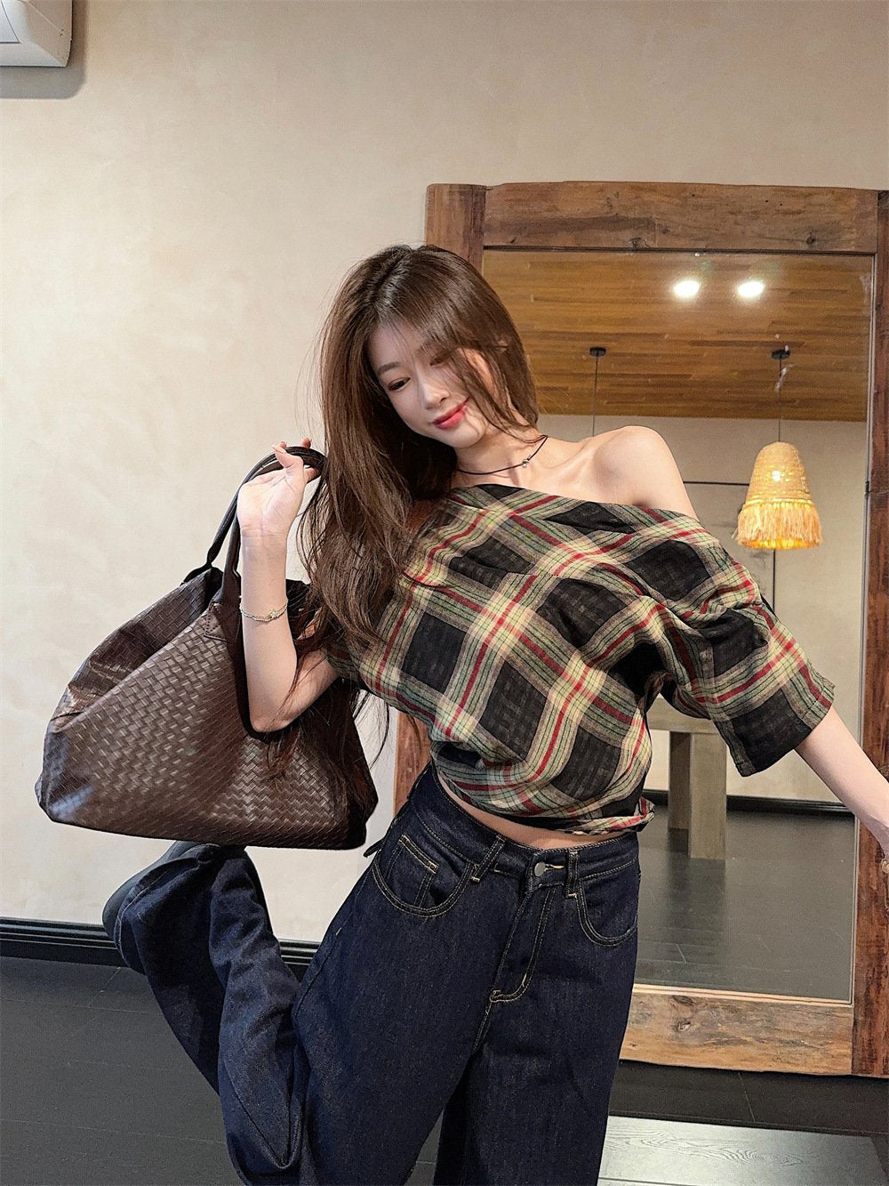 トップス Tシャツ 半袖 ボーダー ストライプ チェック柄 春夏 きれいめ 春 夏 上品 シャツ ストレッチ