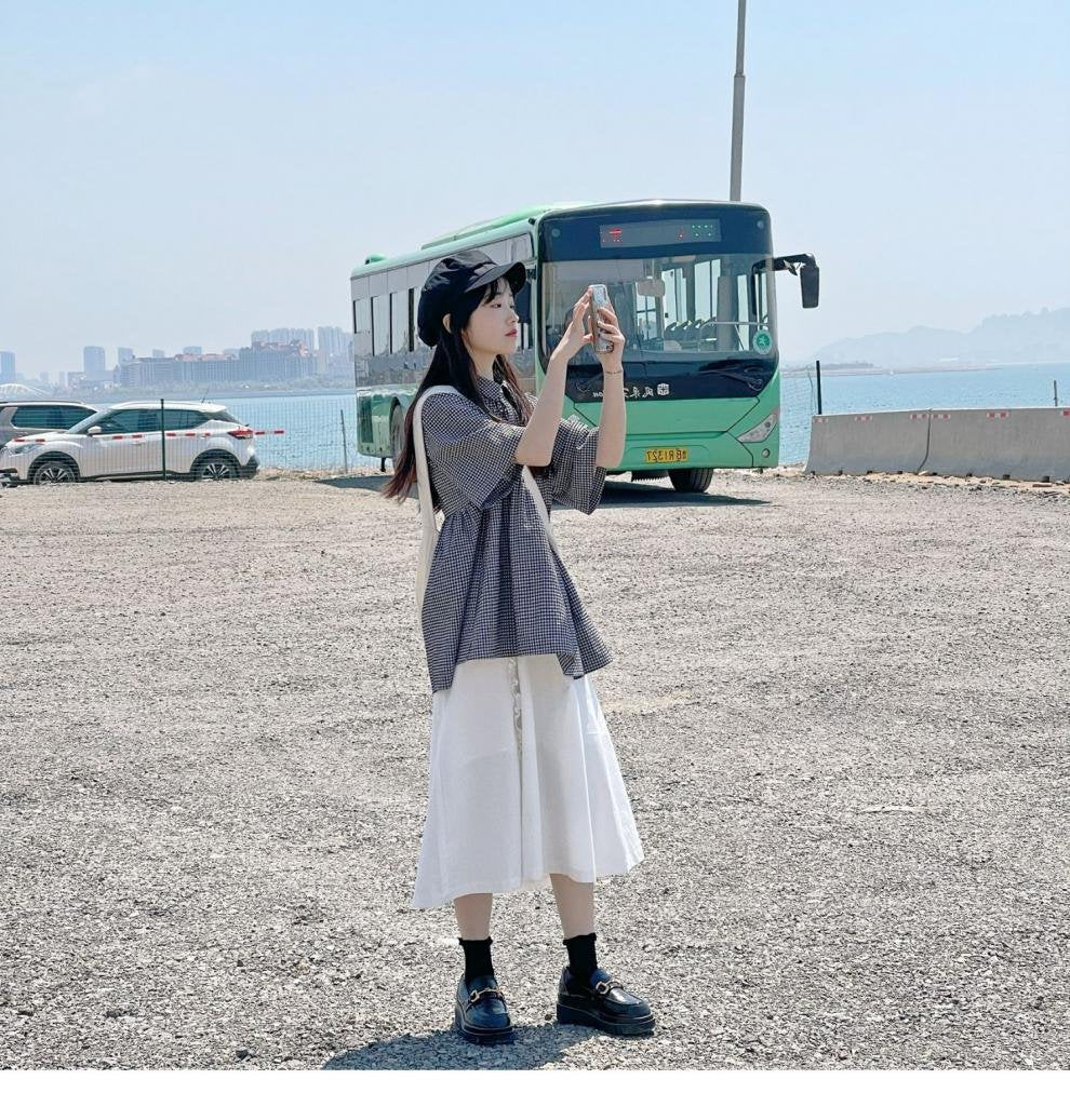 レディース シャツ トップス 半袖 チェック柄 ゆったり 春夏 きれいめ 通勤 韓国風 前開き 春 夏 学生 襟付き 都会的