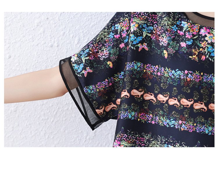トップス Tシャツ 半袖 プリント ゆったり 春夏 カジュアル きれいめ 通勤 体型カバー 大きいサイズ おしゃれ 春 夏 ラウンドネック 上品 シャツ レギュラー ポリエステル