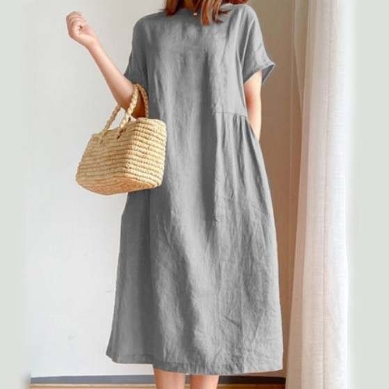 ワンピース 半袖 無地 スリム 春夏 春 夏 ラウンドネック シンプル ミモレ 大きい 切り替えデザイン