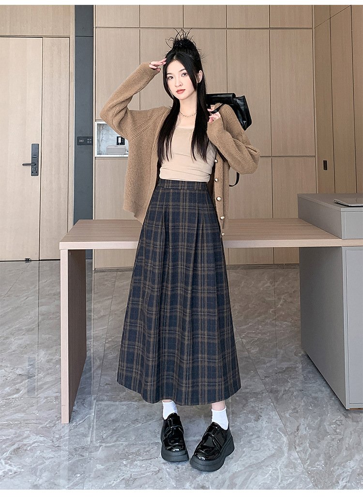 レディース スカート チェック柄 春夏 レトロ 春 フレア 夏 秋 ロング ハイウエスト ウエストゴム フレアスカート