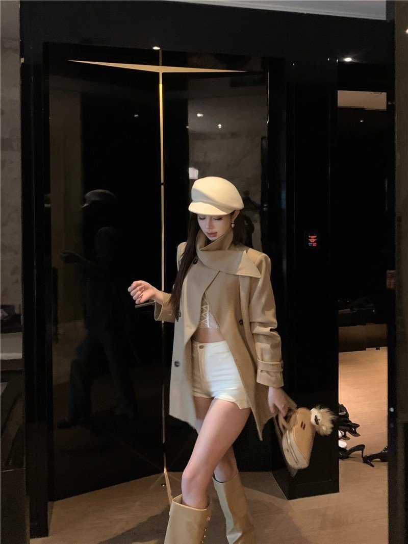 レディース カーディガン コート 長袖 無地 ゆったり 秋冬 秋 カジュアル きれいめ 通勤 体型カバー 膝丈 シンプル 冬 ハイネック ベルト トレンチ 切り替えデザイン スタンドカラー エレガント ベルト付き ボタン